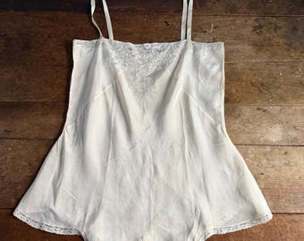 Vintage 1920s Silk Chemise, Edwardian Lingerie, Beige Lace Detail