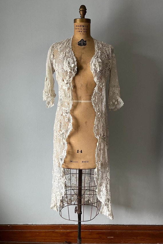 Antique Victorian Edwardian Irish Crochet Lace Jacket - Gem