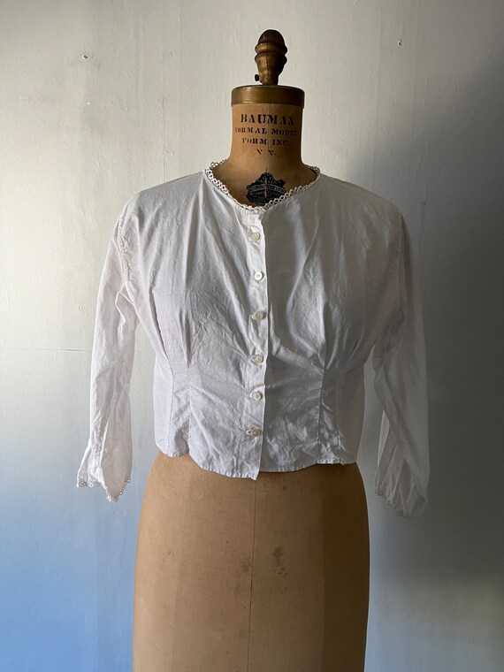 Antique Edwardian 1900 Women's White Cotton Blouse - image 3