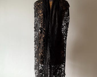 Vintage 1920er 1930er Schwarzer Spitzen-Schal Wickelschal - D