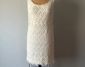 Vintage 1960s White Lace Mini Dress Sleeveless