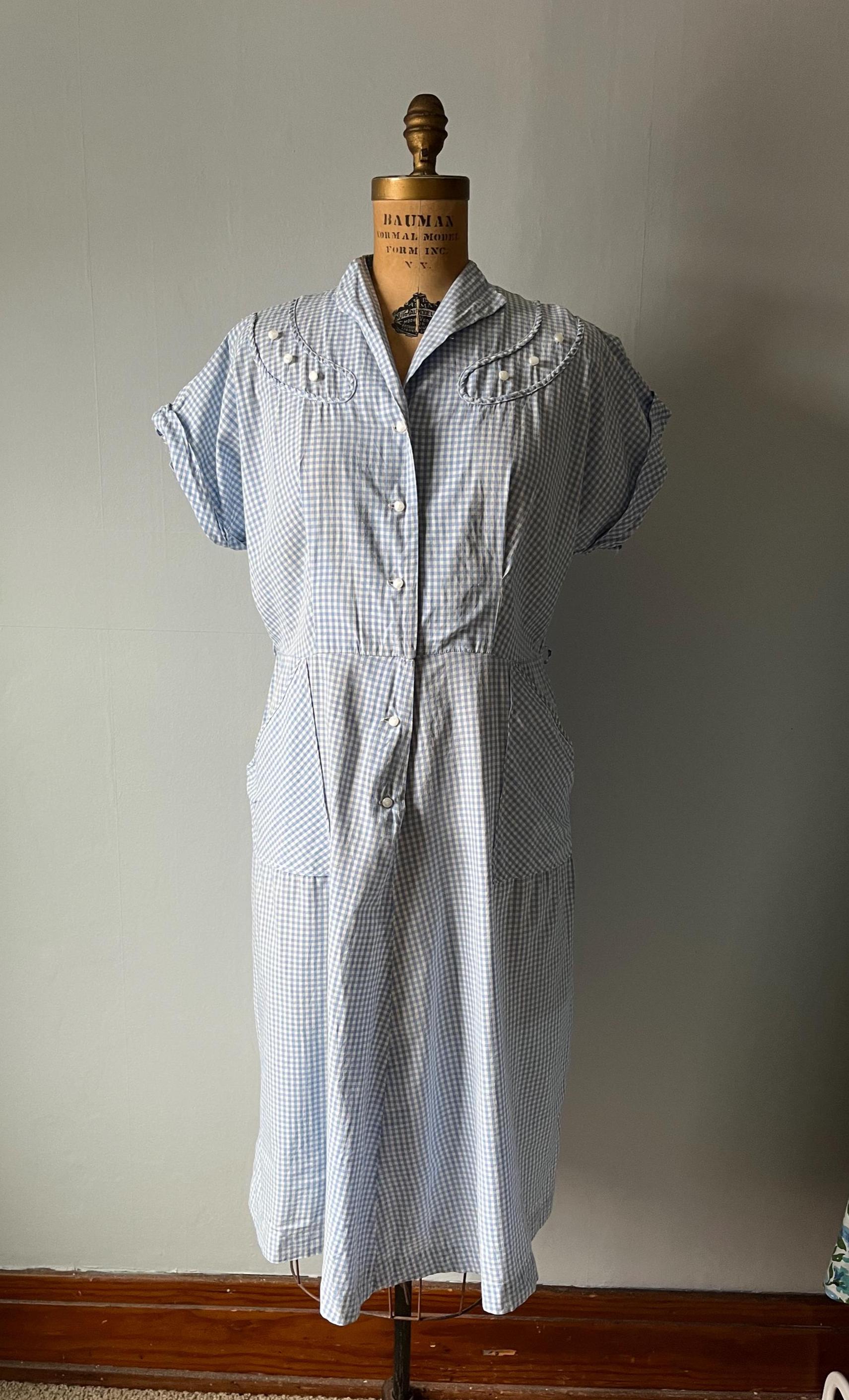 Vintage 1940s 1950s Blue Gingham House Shirt Dress Cotton - Etsy