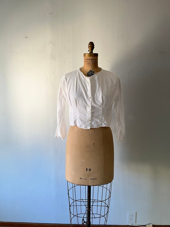 Antique Edwardian 1900 Women's White Cotton Blouse - image 1