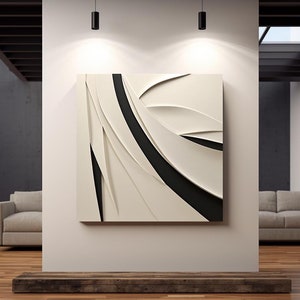 3D Wood Wall Art: Beige & Black Minimalist Sculpture