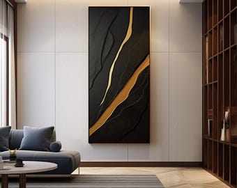 3D Wood Wall Art: Black and Gold Minimalist Sculpture