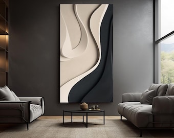 May include: Abstract wall art featuring a modern design with flowing lines in shades of beige and black.