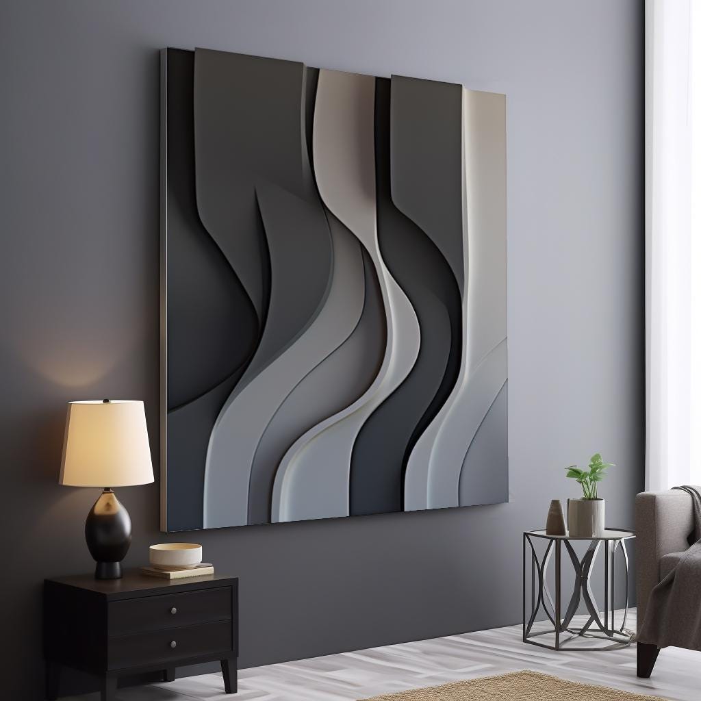 Black and Gray Wall Sculpture, 3D Wood Wall Art, Minimalist Wall