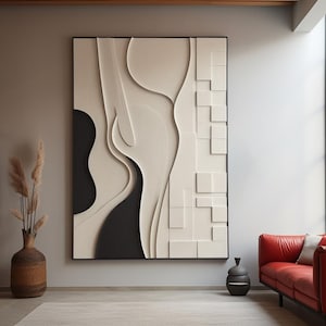 Minimalist 3D Wood Wall Sculpture: Black and White Modern Art