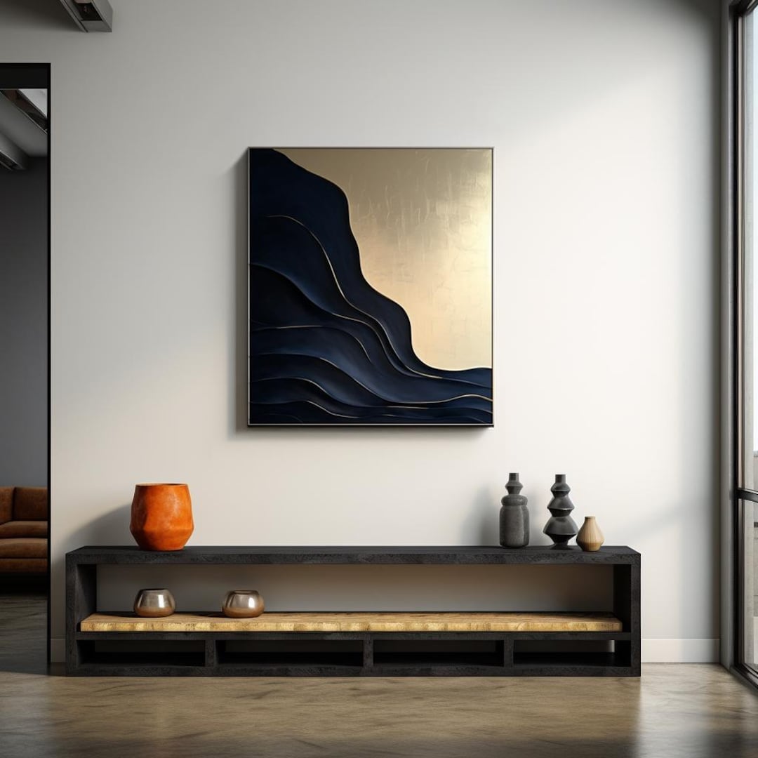 Black and Gold Wall Sculpture, 3D Wood Wall Art, Minimalist Wall ...