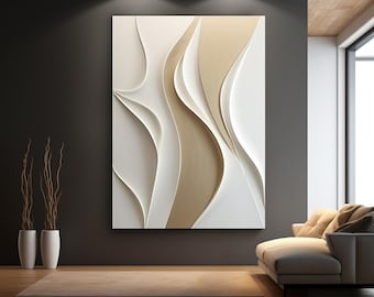 3D Wood Wall Art: White & Beige Minimalist Sculpture