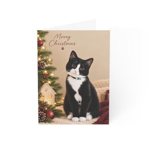 Black and White Cat Merry Christmas Greeting Card