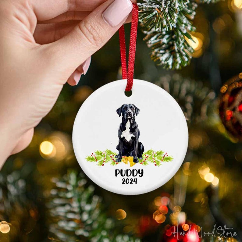 Black Labrador With White Chest Ornament, Personalized Dog Christmas