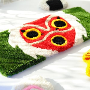 Mononoke anime tufted rug, angled view, kawaii desk decor