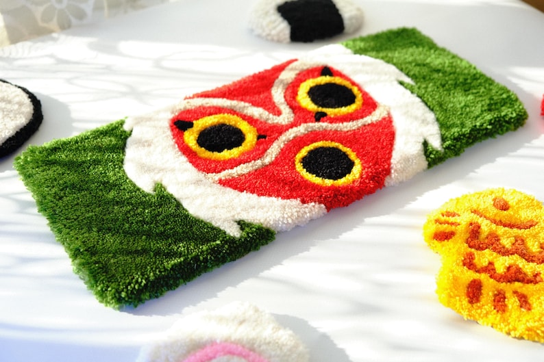Mononoke anime tufted rug, angled view, kawaii desk decor