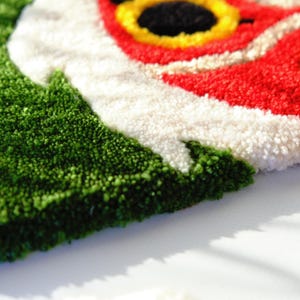 Close up detail of Mononoke tufted rug texture, high pile acrylic yarn