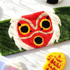 Mononoke inspired tufted keyboard rug, handmade anime desk mat, top view