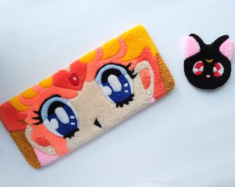 Hand Tufted Princess Keyboard Rug, Anime Inspired Desk Mat, Magical Girl Desk Decor, Matching Cat Wrist Rest