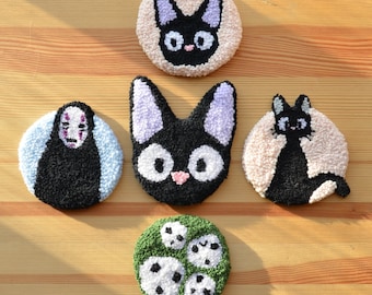 Jiji, No-Face & Kodama inspired Mug Rug – Handmade Studio Ghibli inspired Anime Coaster, Cute Desk Decor, Fan Gift, Kawaii Home Accessory