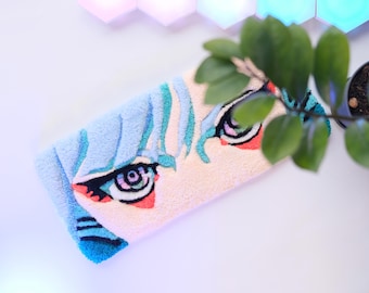 Handtufted Anime Eyes Keyboard Rug – UV Reactive Accent Glow Desk Mat, Pastel Aesthetic Gamer Setup, Wrist Rest Rug
