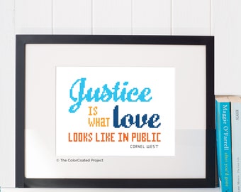 Justice is Love — Cornel West cross stitch pattern