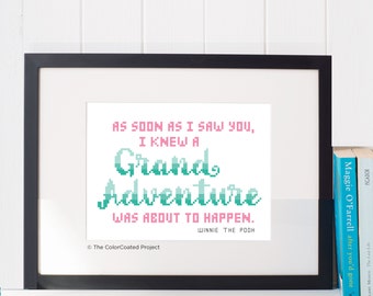 Grand Adventure - Winnie the Pooh Quote Cross Stitch Pattern