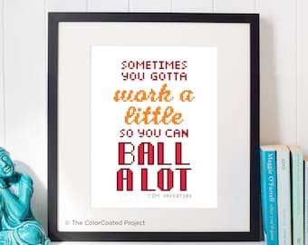 Sometimes You Gotta Work a Little so You Can Ball a Lot - Tom Haverford Quote Cross Stitch Pattern