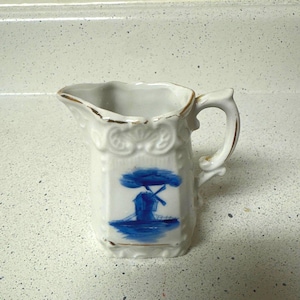 Vintage Small Pitcher/ Creamer Blue & White Windmill Design