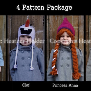 Rapunzel, Anna, Olaf & Kristoff (Frozen) Crocheted Hat Pattern - 4 Patterns - Instant Download