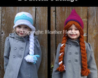 Modello per cappello all'uncinetto di Elsa e Anna (Frozen) - 2 modelli - Download istantaneo