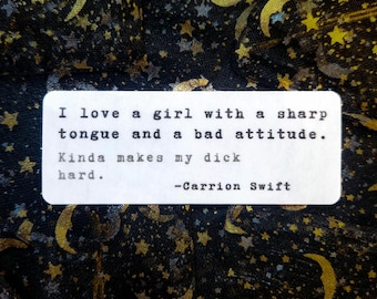 Pegatina con frase "Carrion Swift" de Quicksilver: impermeable, brillante y de vinilo.