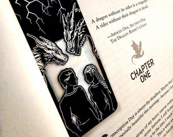 Fourth Wing Metal Bookmark | Empyrean Series | Iron Flame | Onyx Storm | Violet | Xaden | Tairn | Sgaeyl | Silver Etched |