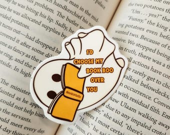 Book Boo Over You Sticker | Halloween | Reading Ghost | Waterproof | Gloss | Vinyl