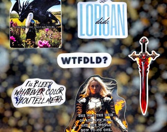 Set de pegatinas del Trono de Cristal / Aelin Galathynius / Manon Blackbeak / Abraxos / Dorian Havilliard / Lorcan / Goldryn / (6)