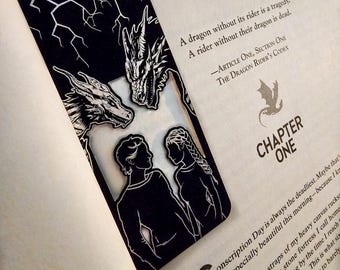 Fourth Wing Metal Bookmark | Empyrean Series | Iron Flame | Onyx Storm | Violet | Xaden | Tairn | Sgaeyl | Silver Etched |
