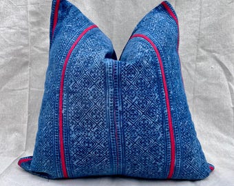 Handgemachter Hmong Indigo Batik Kissenbezug: Vintage Boho Decor