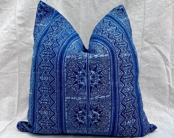 Handgemachter Hmong Indigo Batik Kissenbezug: Vintage Boho Decor