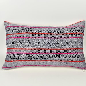Handmade Hmong Embroidery Lumbar Pillow Cover – Vintage Style Textile, Boho Home Decor