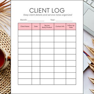 Client Log Sheet | Printable Client Tracker | Small Business Organizer | PDF Download