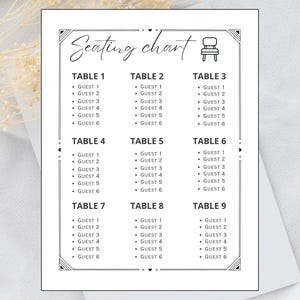 Wedding Seating Chart Template | Editable Canva Design | Printable Table Chart | Elegant Reception Sign | Digital Download
