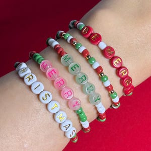 Personalized Christmas Bracelets for Women in Bulk, Custom Holiday Jewelry, Stretch Bracelet, Gifts for Her, Christmas Gift
