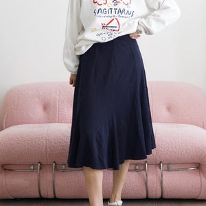 Vintage St Michael Navy Flared Midi Skirt Waist 26&quot; Size S | 100% Acrylic Made in UK | 80s A-line Panel Skirt