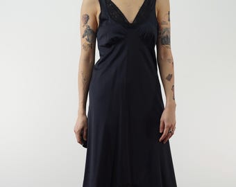 Vestido lencero de nailon negro vintage de los años 80: lencería de encaje hecha en el Reino Unido, talla pequeña