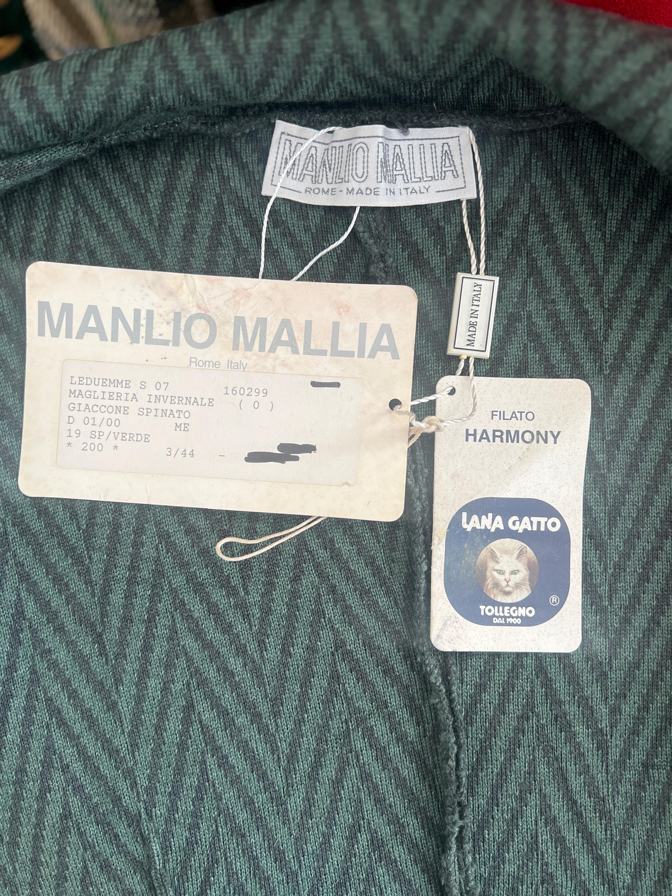 Vintage 90s Manlio Mallia Green Chevron Wool Coat Made in 