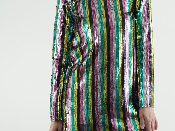 Vintage Rainbow Sequin Mini Dress: Honey Punch Y2K Clubwear XS