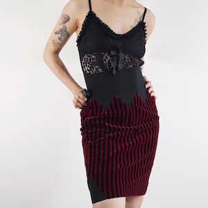 Vintage Jean Paul Gaultier Velvet Striped Pencil Skirt: High Waist, Made in Italy