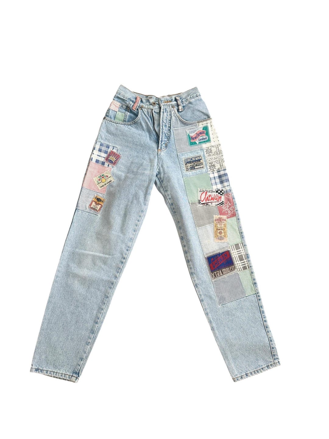 Vintage Patchwork Jeans: 90s Chewan Denim, Made in Italy, Waist 25