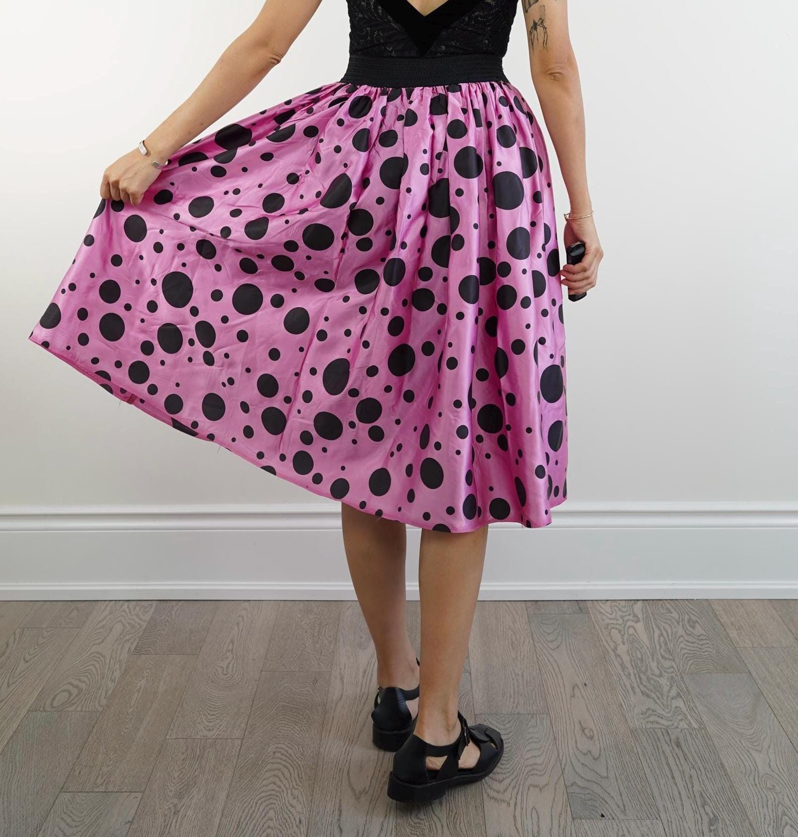 Vintage baby pink polka dot mini skirt