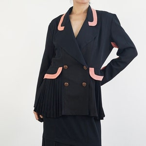 Vintage 80s Pleated Jacket: Michael&#39;s Paris Black & Pink Blazer