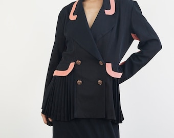 Veste plissée vintage des années 80 : blazer Michael's Paris noir et rose