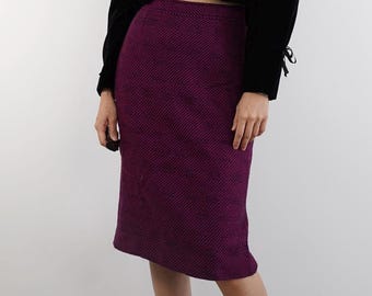Vintage 80s Théorème Paris Wool-Blend Pencil Skirt - Made in France - Waist 27”